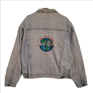 Vintage 90's Hard Rock Cafe Orlando Denim Jean Jacket Men's Size XL